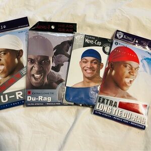 King J & Titan Wave-Cap Du-Rag Pack - Blue, Red, Gray, White